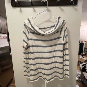 Striped Cowl Neck Sweater - Blue and White
